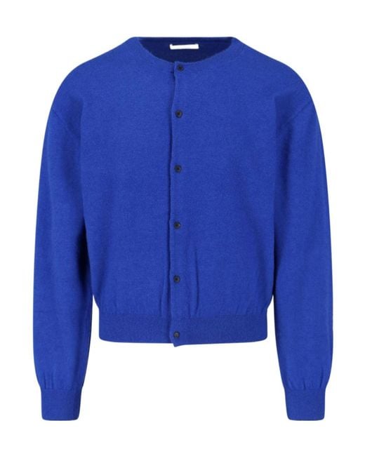 Auralee Blue Crew-Neck Buttoned Cardigan for men
