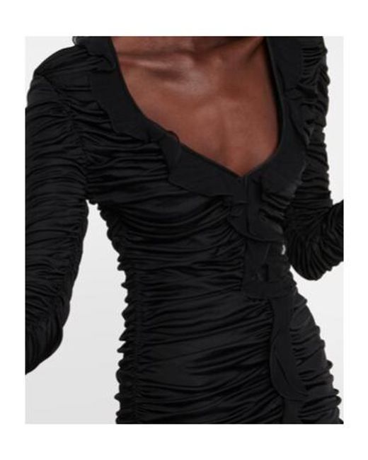 Blumarine Black Deep V-Neck Ruched Minidress