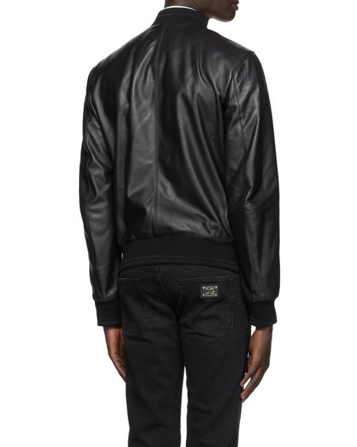 Dolce & Gabbana Black Leather Bomber Jacket for men