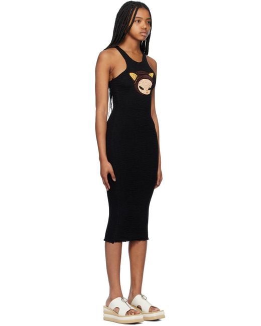 Stella McCartney Black Upset Kitty Crocheted Patch I-Back Medium Length Dress