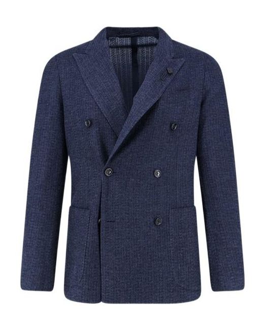 Lardini Blue Double-Breasted Peak-Lapel Blazer for men