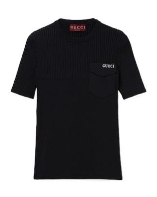 Gucci Black Rib Fabric Top With Intarsia