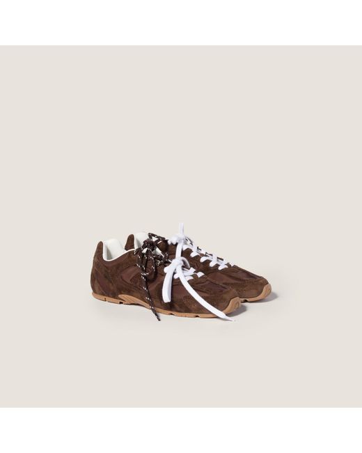 Miu Miu Brown New Balance X 530 Sl Technical Fabric And Suede Sneakers