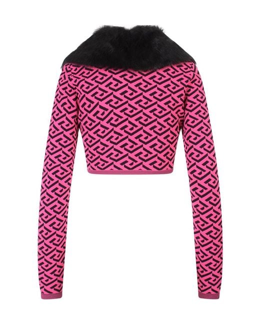 Versace Red La Greca Printed Cropped Cardigan