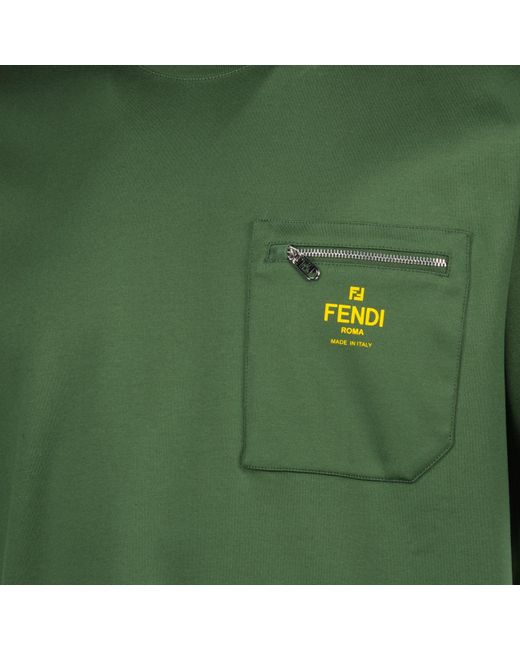 Fendi Green Logo Printed Crewneck T-Shirt for men