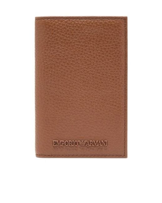 Emporio Armani Brown Tumbled-Leather Bi-Fold Card Holder for men