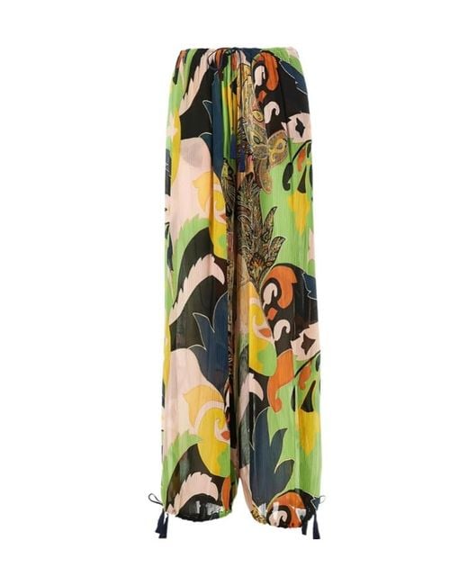Etro Multicolor Wide Trousers Tassels Floral Print