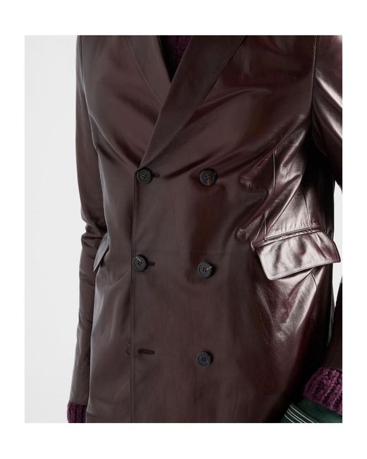Prada Brown Double-Breasted Nappa Leather Coat for men