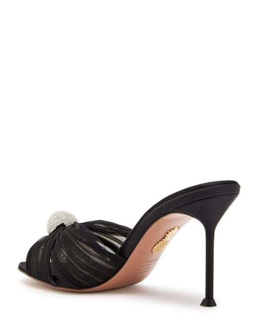 Aquazzura Black Mystery 85 Embellished Satin Mules