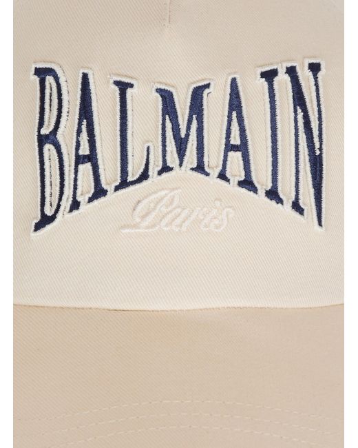Balmain White Logo Embroidered Curved Brim Cap for men