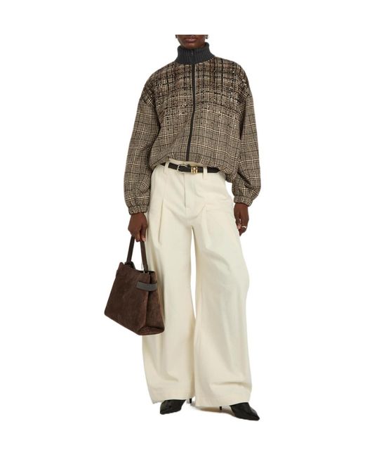 Brunello Cucinelli Brown Padded Houndstooth Alpaca-Blend Bomber Jacket