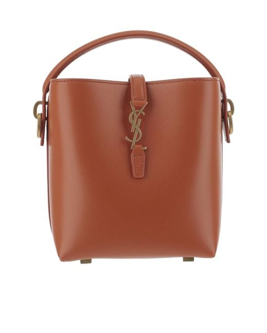 Saint Laurent Brown Mini Le 37 Logo-Plaque Bucket Bag