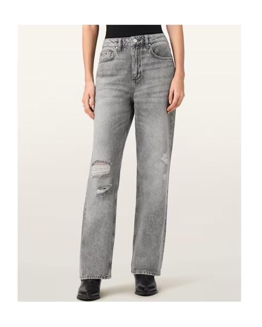 AllSaints Gray Brooklyn Distressed Straight-Leg Jeans