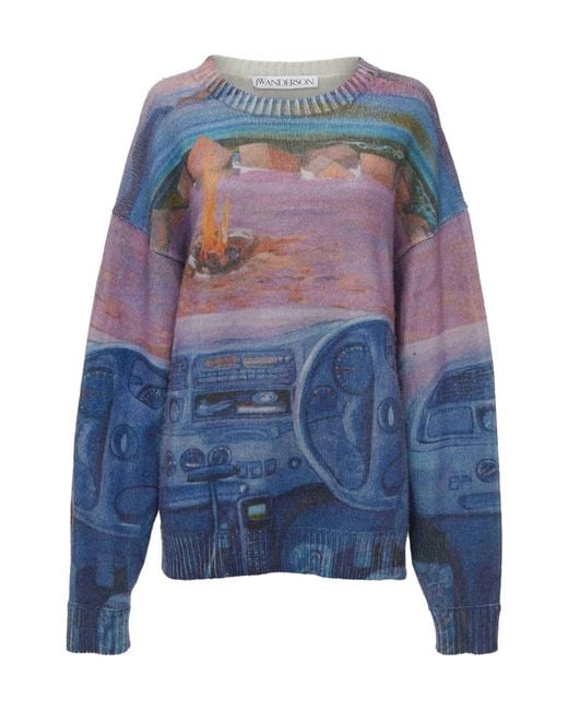 J.W. Anderson Blue Jw Anderson Camper Printed Dropped Shoulder Sweater