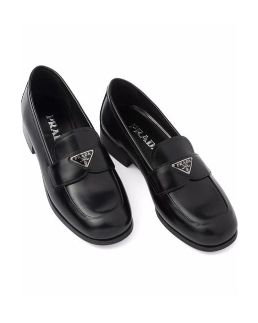 Prada Black Brushed Leather Loafers