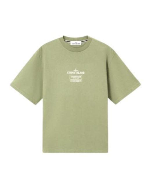 Stone Island Green Logo Printed Crewneck T-Shirt for men