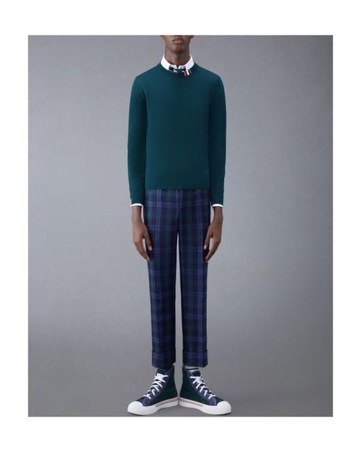 Thom Browne Green Rwb Stripe Detailed Crewneck Jumper for men