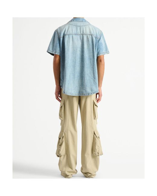 Balmain Blue Short-Sleeve Denim Shirt for men