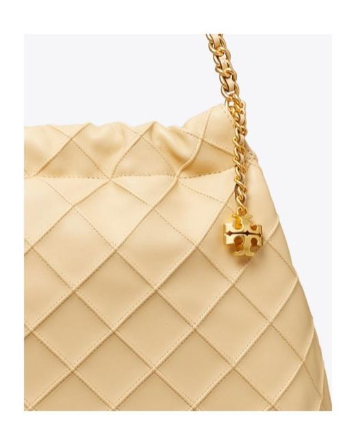 Tory Burch Natural Fleming Drawstring Hobo Bag