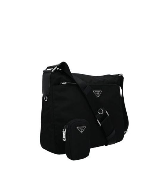 Prada Black Logo Plaque Zipped Shoulder Bag