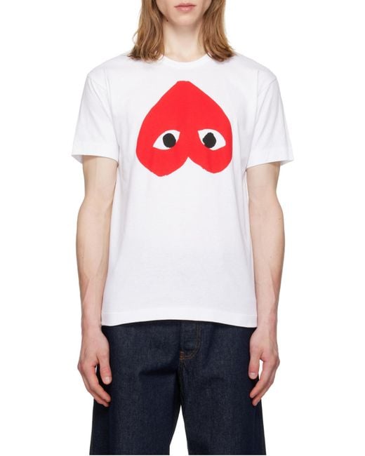 COMME DES GARÇONS PLAY White Comme Des Garçons Play Reverse Heart Print T-Shirt for men