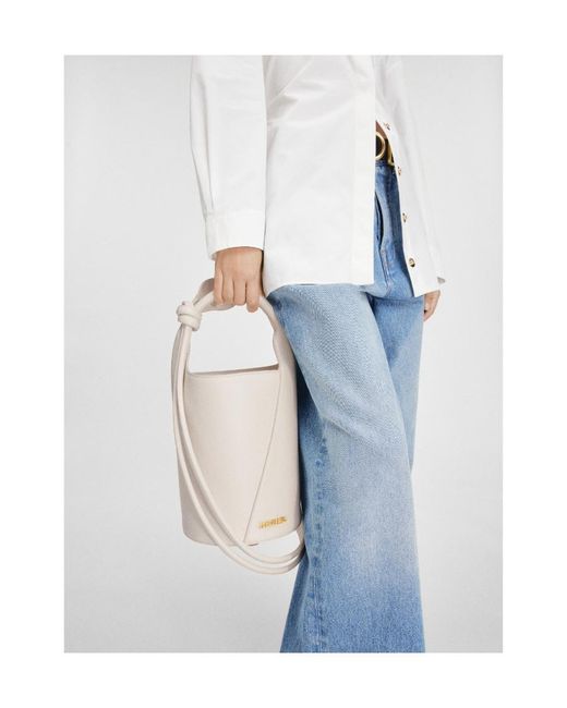 Jacquemus White Logo Plaque Knot-Detailed Top Handle Bag