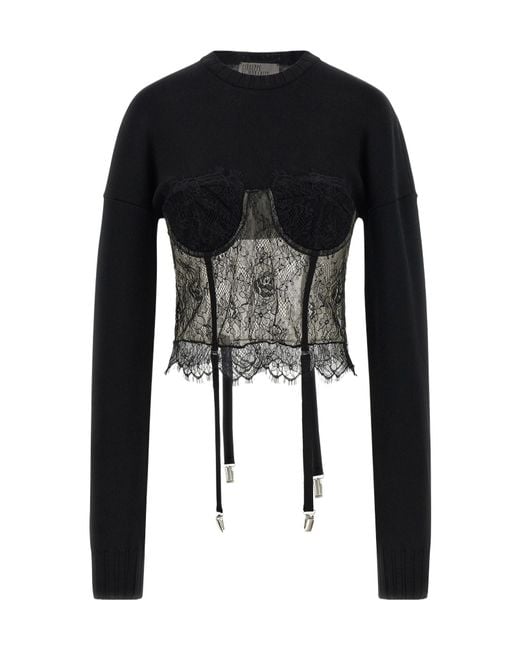 GIUSEPPE DI MORABITO Black Lace Sheer Knitted Top