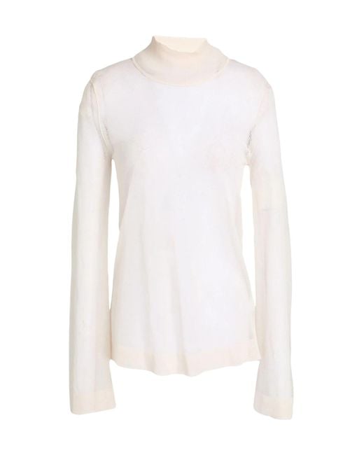Maison Margiela White Minimalist Solid Color Lightweight Knit Sweater