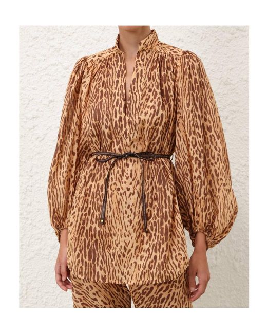 Zimmermann Brown Fluid Blouse With Animal Print