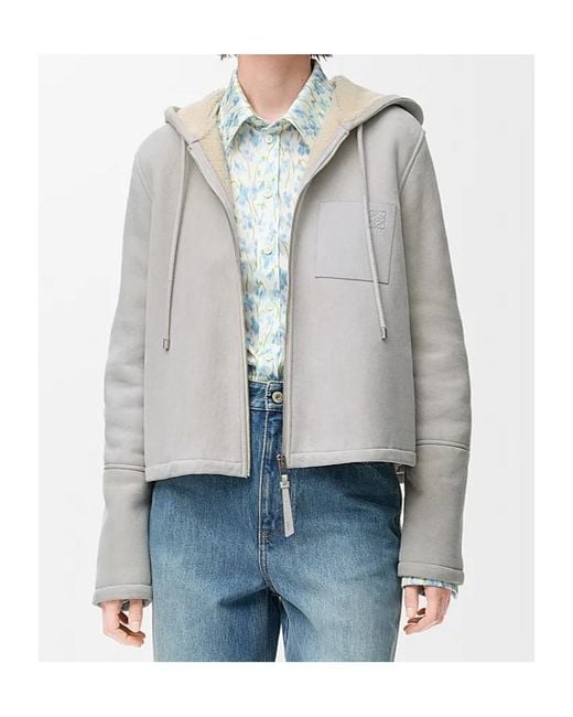 Loewe Gray Leather Hooded Jacket