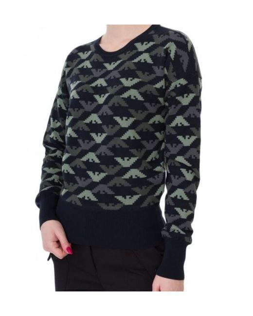 Emporio Armani Blue Logo Jacquard Pullover