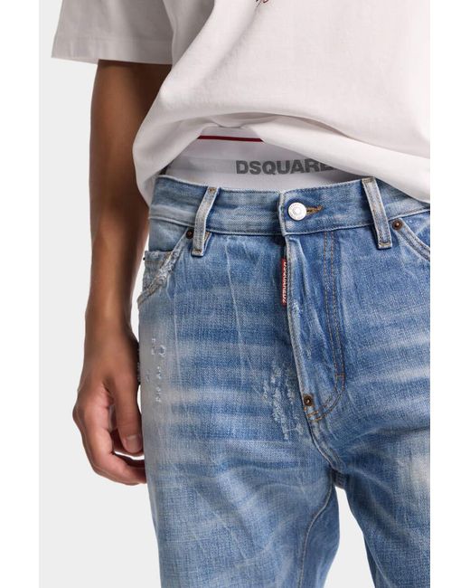 DSquared² Blue Teddy Distressed Straight-Leg Jeans for men