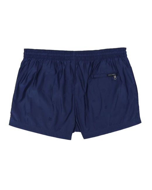 Dolce & Gabbana Blue Monogram Jacquard Drawstring Swim Shorts for men
