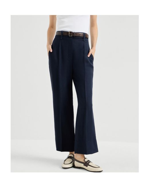Brunello Cucinelli Blue Fluid Twill Cigarette Trousers