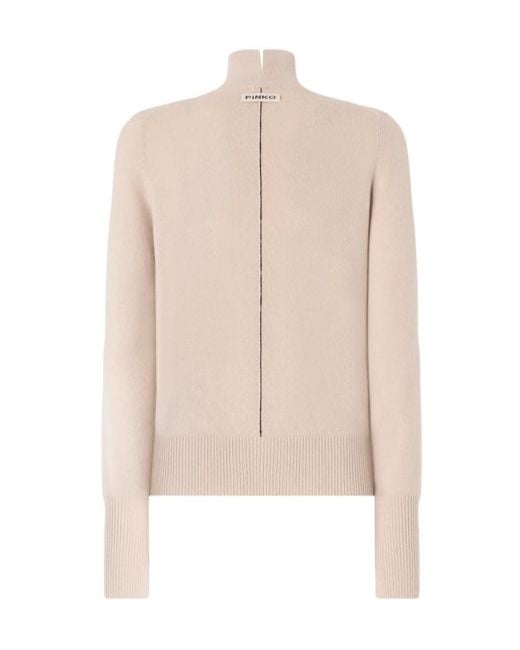 Pinko Natural Ribbed-Trim High-Neck Sweater