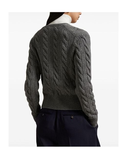 Polo Ralph Lauren Gray Logo Embroidered Crewneck Cardigan