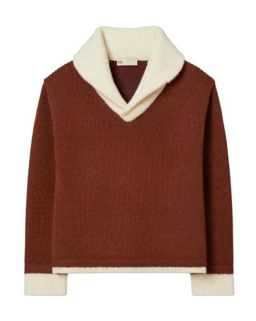 Tory Burch Brown V-Neck Colour-Block Sweater