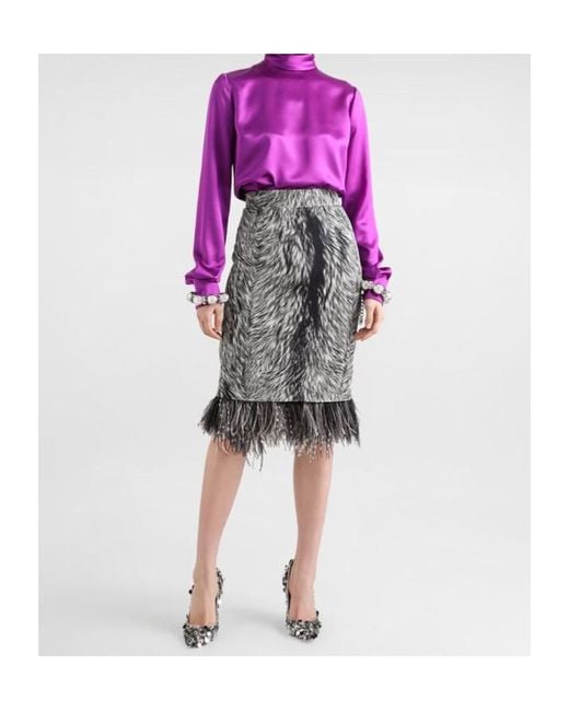 Dolce & Gabbana Gray Charmeuse Midi Pencil Skirt