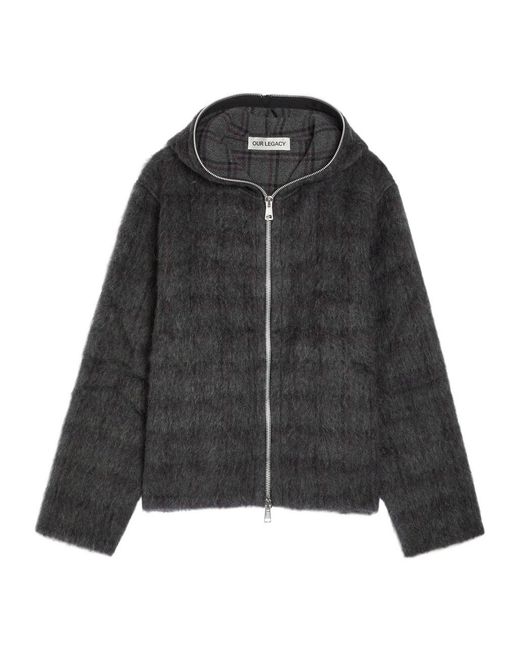 Our Legacy Black Checked Zip-Through Brushed Wool-Blend Jumper