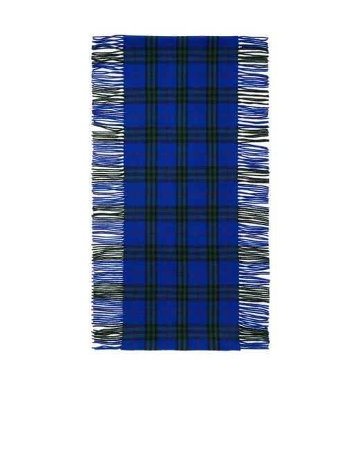 Burberry Blue Check-Pattern Fringed-Edge Scarf for men