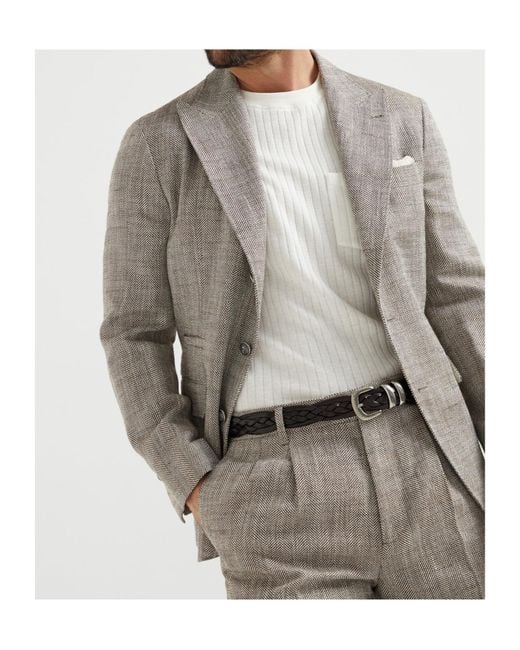Brunello Cucinelli Gray Chevron Blazer for men