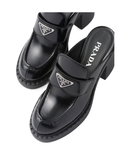 Prada Black Chocolate Brushed Leather Mules