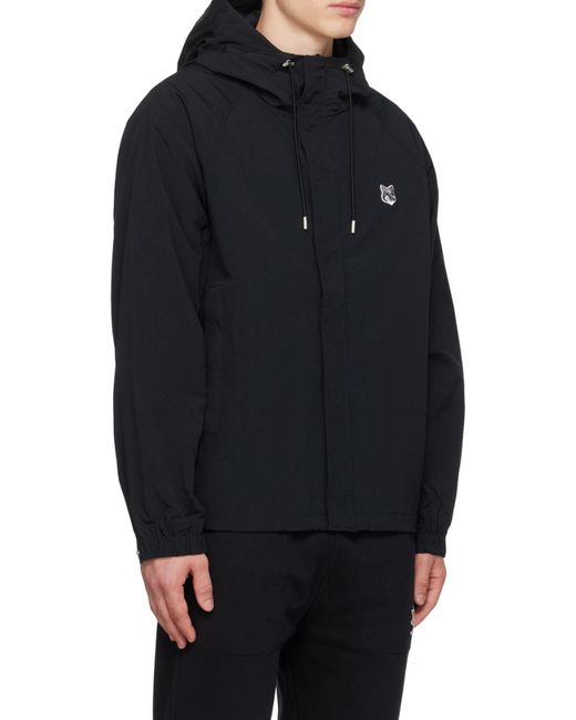 Maison Kitsuné Black Maison Kitsuné Fox Head-Patch Zipped Windbreaker for men