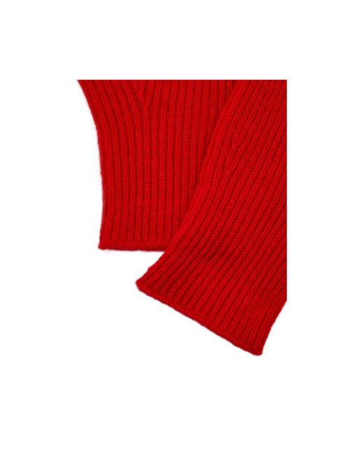 Totême Red Ribbed Cashmere Gloves