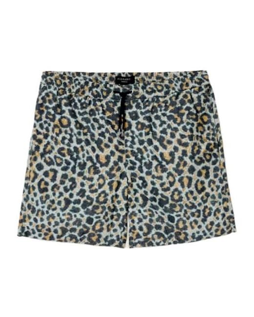 AllSaints Green Silesia Leopard Print Slim Fit Swim Shorts for men