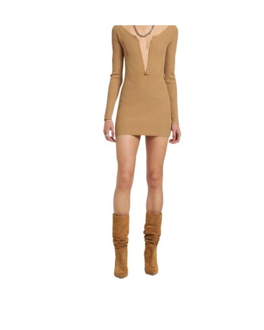 Dion Lee Brown Deep V-Neck Rib Knit Mini Dress