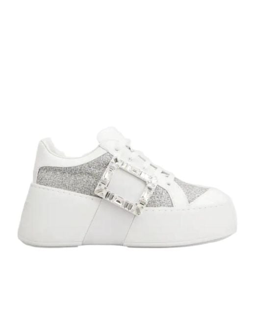 Roger Vivier White Embellished Lace-Up Sneakers