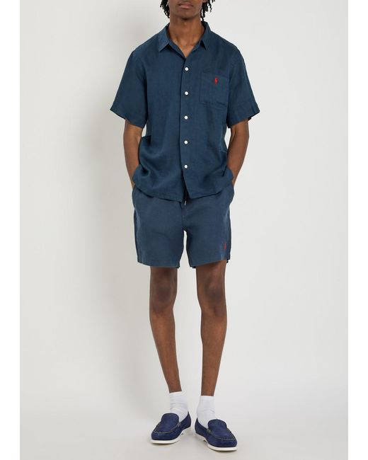 Polo Ralph Lauren Blue Logo-Embroidered Linen Shirt for men