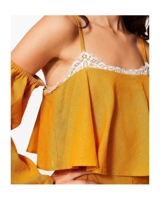 Twinset Orange Lace-Trim Ruffled Jumpsuit