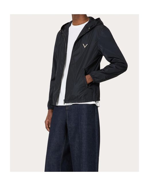 Valentino Black Logo Plaque Zip-Up Hooded Jacket for men